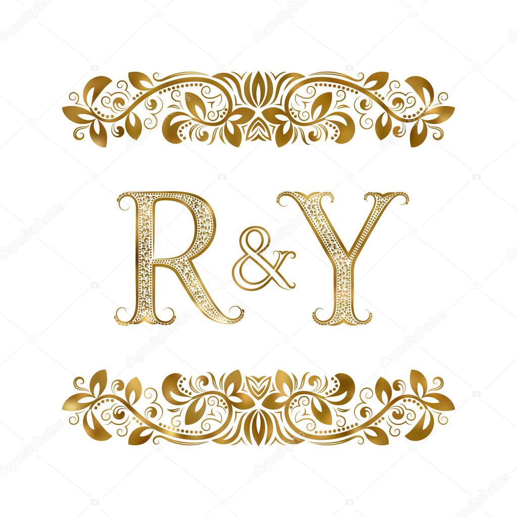 R And Y Vintage Initials Logo Symbol The Letters Are Surrounded By Ornamental Elements Wedding Or Business Partners Monogram In Royal Style Premium Vector In Adobe Illustrator Ai Ai