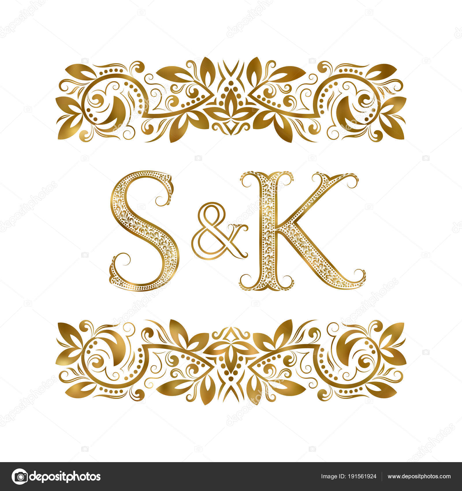 S And K Vintage Initials Logo Symbol The Letters Are Surrounded By Ornamental Elements Wedding