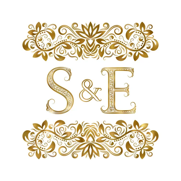 S and E vintage initials logo symbol. The letters are surrounded by ornamental elements. Wedding or business partners monogram in royal style. — Stock Vector