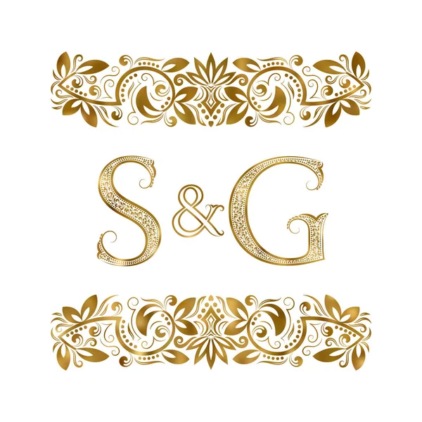 S and G vintage initials logo symbol. The letters are surrounded by ornamental elements. Wedding or business partners monogram in royal style. — Stock Vector