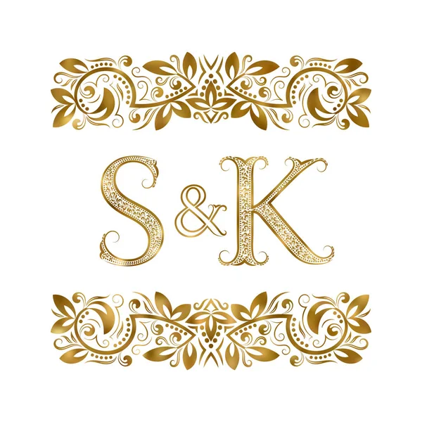 S i K symbol logo vintage inicjały. Litery są otoczone przez elementów ozdobnych. Wesele lub monogram partnerów biznesowych w stylu royal. — Wektor stockowy