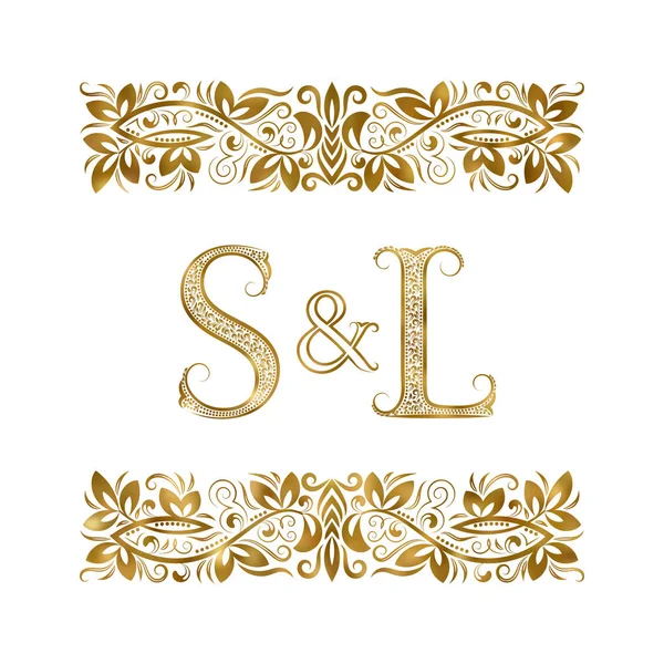 S och L vintage initialer logotyp symbol. Bokstäverna är omgivna av dekorativa element. Bröllop eller business partners monogram i kunglig stil. — Stock vektor