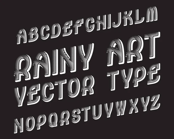 Rainy Art Vector Typeface. White contrasting font. Isolated english alphabet. — Stock Vector