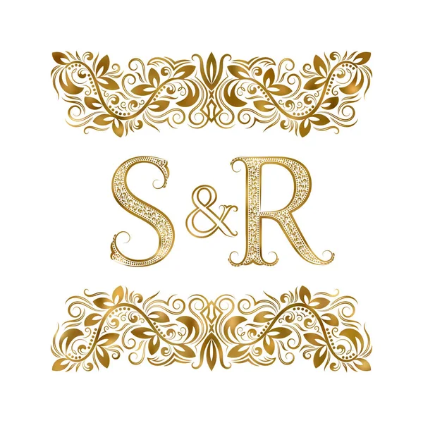 S und r Vintage Initialen Logo-Symbol. die Buchstaben sind von ornamentalen Elementen umgeben. Monogramm von Hochzeits- oder Geschäftspartnern im königlichen Stil. — Stockvektor