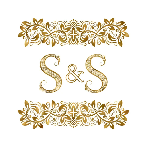 S y S vintage iniciales símbolo del logotipo. Las letras están rodeadas de elementos ornamentales. Boda o socios de negocios monograma en estilo real . — Vector de stock