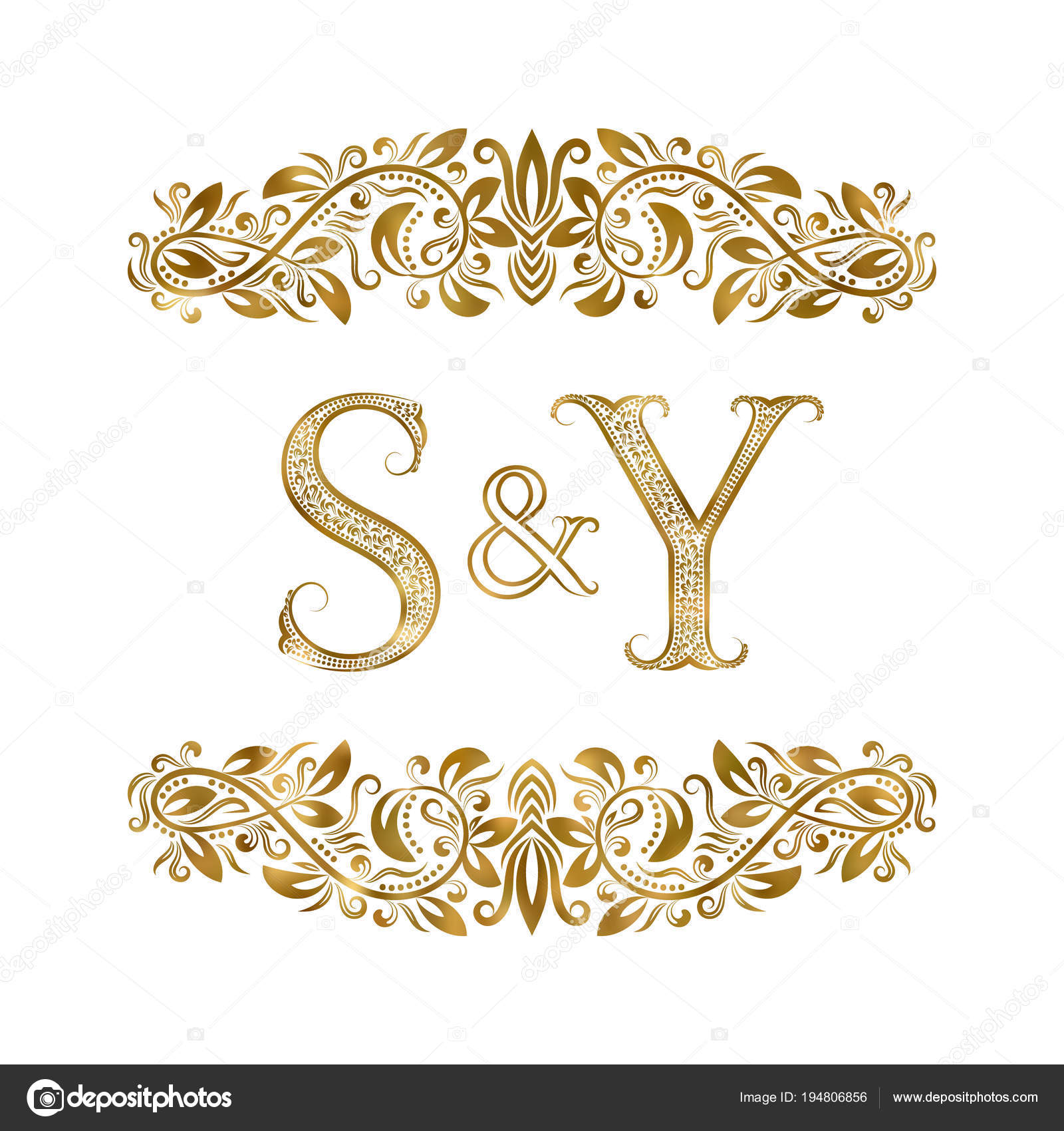 S and Y vintage initials logo symbol. The letters are surrounded by ornamental elements. Wedding