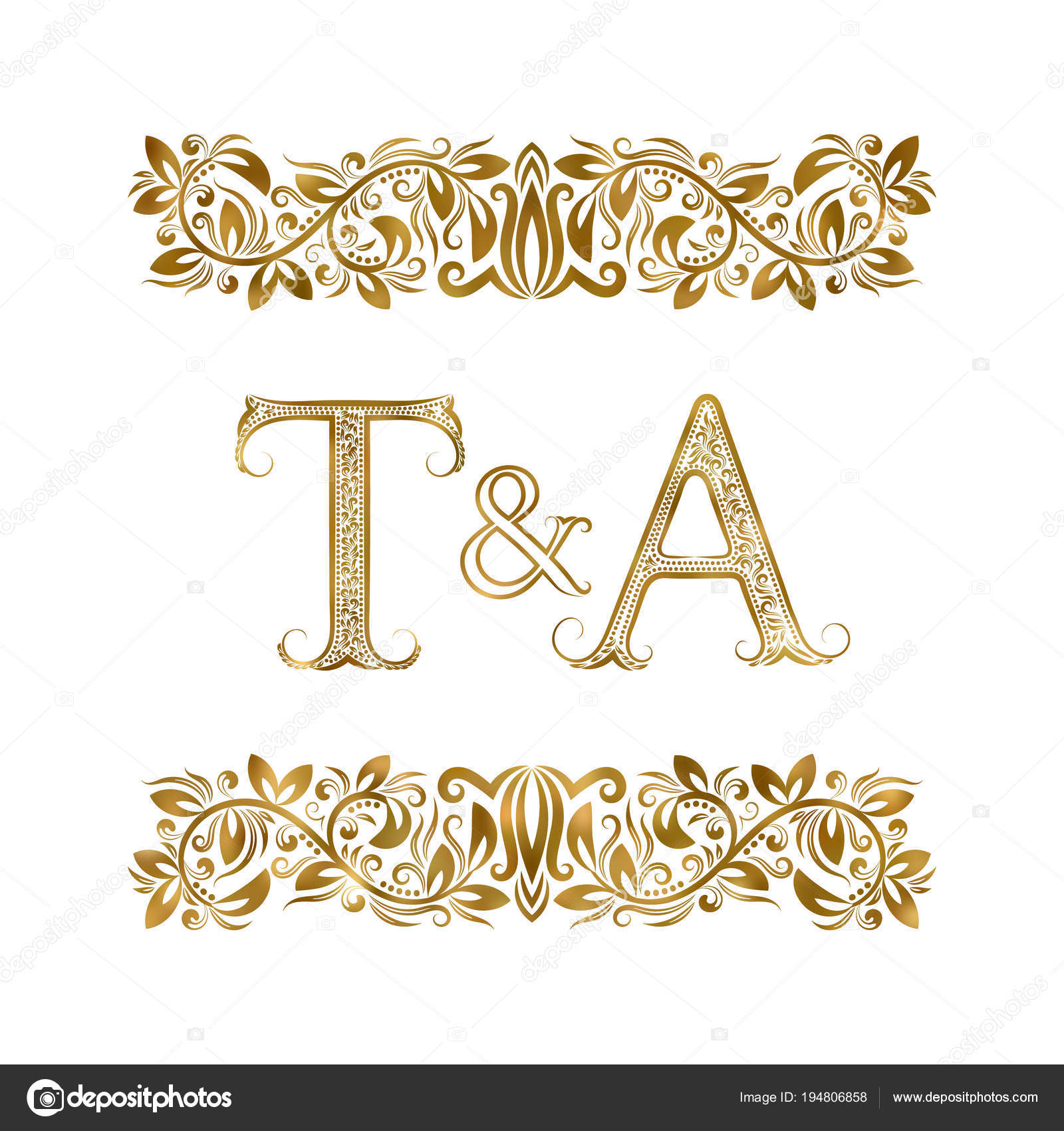 A&D Initial logo. Ornament gold Stock Vector