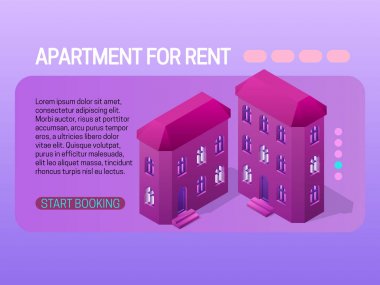 Daire için kira kavramı. Web sayfası header tasarımı ile isometri