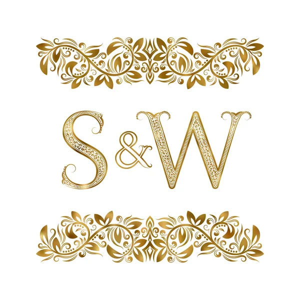 S y W vintage iniciales símbolo del logotipo. Las letras están rodeadas de elementos ornamentales. Boda o socios de negocios monograma en estilo real . — Vector de stock