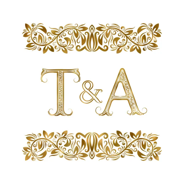 T y un símbolo de logotipo de iniciales vintage. Las letras están rodeadas de elementos ornamentales. Boda o socios de negocios monograma en estilo real . — Archivo Imágenes Vectoriales