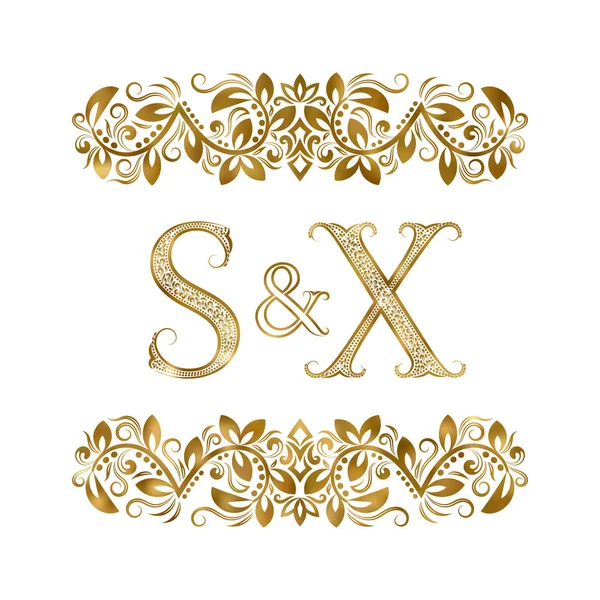 S and X vintage initials logo symbol. The letters are surrounded by ornamental elements. Wedding or business partners monogram in royal style. — Stock Vector