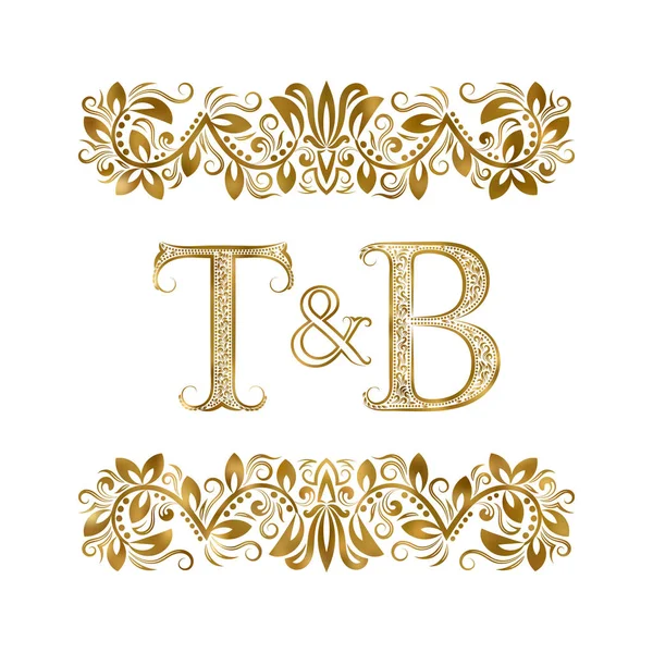 T e B sigla vintage logo simbolo. Le lettere sono circondate da elementi ornamentali. Monogramma di nozze o partner commerciali in stile reale . — Vettoriale Stock