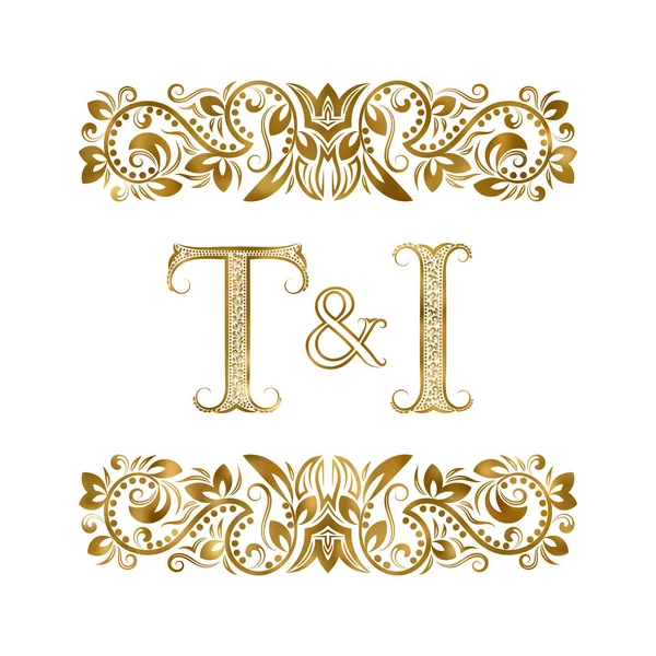 Vintage Initials Logo Symbol Letters Surrounded Ornamental Elements Wedding Business — Stock Vector