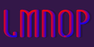 L, M, N, O, P mavi hacimsel harfler. Yuvarlak için için yanan 3d yazı tipi.