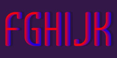 F, G, H, I, J, K mavi hacimli harfler. Yuvarlak için için yanan 3d yazı tipi.