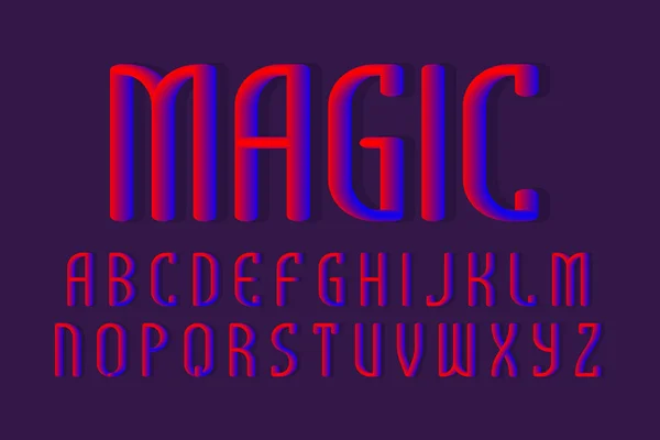 Magic alphabet of blue red gradient 3d letters. Rounded smoldering 3d font. Isolated english alphabet. — Stock Vector