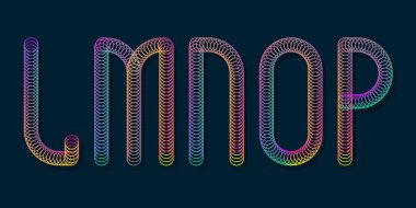 L, M, N, O, P yanardöner parlak yüzükler. Parlak spiral yazı tipi.