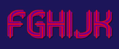 F, G, H, I, J, K mavi çizgili harfler. Parlayan 3d yazı tipi.