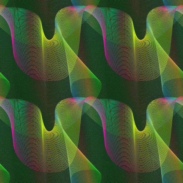 Schillernde psychedelische nahtlose Muster. Muster mehrfarbiger chaotischer Linien für Textildesign. — Stockvektor