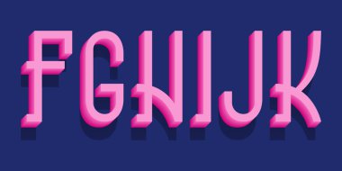 F, G, H, I, J, K pembe 3D harfler. Kentsel hacimsel retro yazı tipi.