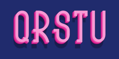 Q, R, S, T, U pembe 3D harfler. Kentsel hacimsel retro yazı tipi.