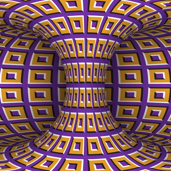 Torus mouvant de motif carré orange pourpre. Illustration vectorielle d'illusion optique hypnotique . — Image vectorielle