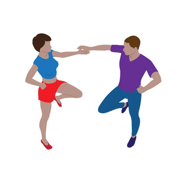 Young couple dancing rhythmically. Scene of isolated girl and guy in isometric view. — ストックベクタ