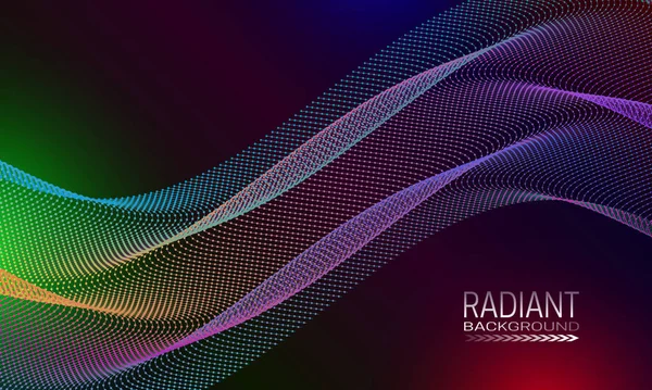 Design de fundo radiante com pontos multicoloridos e fluxo de linhas. Modelo de banner abstrato . — Vetor de Stock