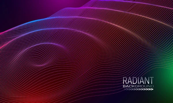 Diseño radiante de fondo ondulado con puntos multicolores y arreglo de líneas. Fondo abstracto del ciberespacio . — Vector de stock