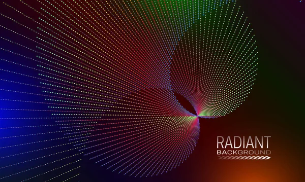 虹色の点と線の配列を持つ放射状の背景デザイン。要旨バナー背景. — ストックベクタ