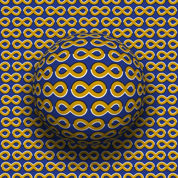 Rotierende Kugel Des Unendlichkeitssymbolmusters Vektor Blau Golden Optische Täuschung Hintergrund — Stockvektor