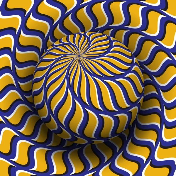 Optische Illusion Hypnotische Vektorillustration Gemusterte Blau Gelbe Kugel Schwebt Über — Stockvektor