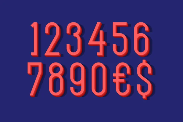 Números Volumétricos Rojos Signos Moneda Display Fuente — Archivo Imágenes Vectoriales