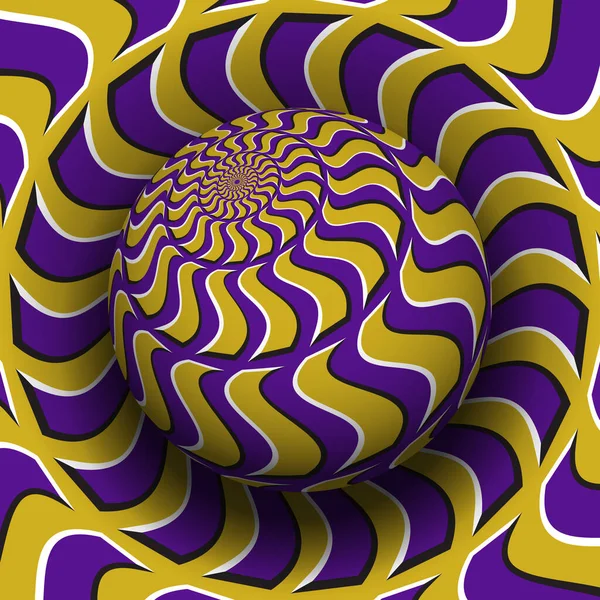 Ilustrasi Vektor Hipnotis Ilusi Optik Bola Emas Ungu Berpola Membumbung - Stok Vektor