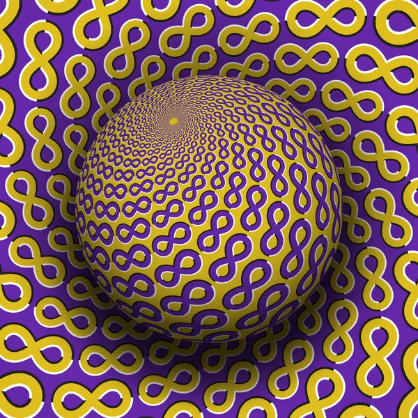 Optische Illusie Hypnotische Vector Illustratie Patroon Paarse Gele Bol Zwevend — Stockvector
