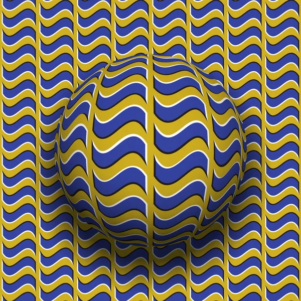 Sphère Rotative Quadrangles Ondulés Vecteur Bleu Doré Fond Illusion Optique — Image vectorielle