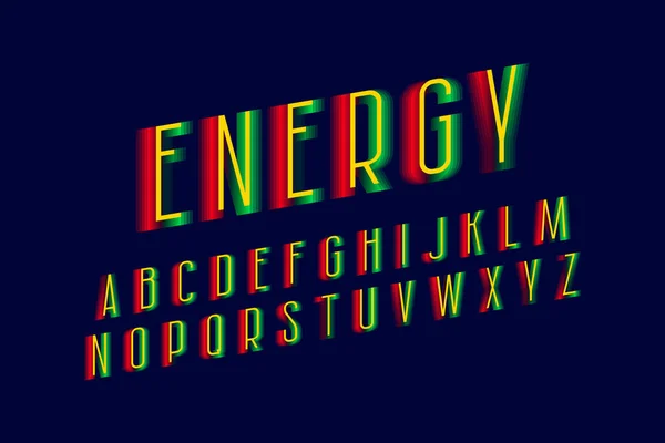 Alphabet Énergétique Des Lettres Rouges Vertes Jaunes Fonte Affichage Vibrante — Image vectorielle