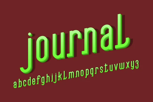 Объемный Журнал Зелеными Буквами Display Oblique Font Изолированный Английский Алфавит — стоковый вектор