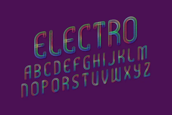 Electro Alphabet Iridescent Letters Shining Rings Display Oblique Font Isolated — Stock Vector