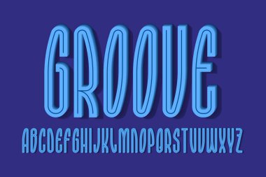 Orta yivli yüksek mavi harflerden oluşan sesli alfabe. 3d yazı tipini göster. İzole edilmiş İngiliz alfabesi.