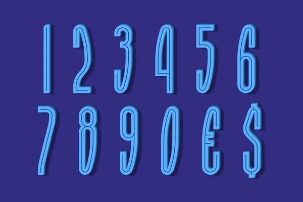 Объемные Высокие Голубые Цифры Валютные Знаки Средним Канавкой Display Font — стоковый вектор