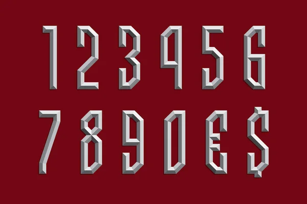 Volumetrische Prismatische Getallen Munttekens Metallic Display Lettertype — Stockvector