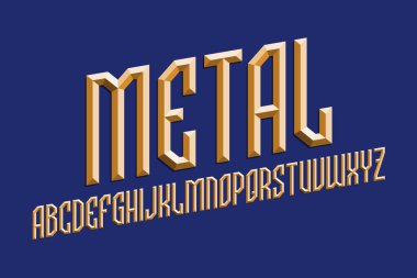 Prizmatik bronz harflerden oluşan hacimli metal alfabe. 3d eğik yazı tipini göster. İzole edilmiş İngiliz alfabesi.