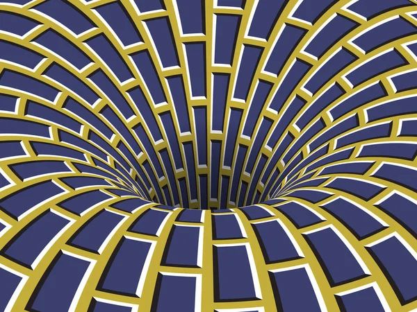 Furo Rotativo Padrão Alvenaria Amarela Azul Movimento Ilustração Ilusão Óptica — Vetor de Stock