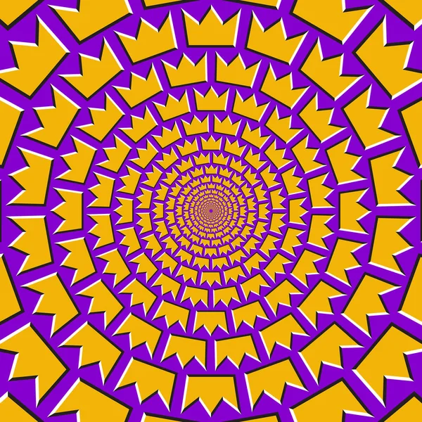 光学运动幻影矢量背景 金冠形状在紫色背景上环绕中心移动 — 图库矢量图片