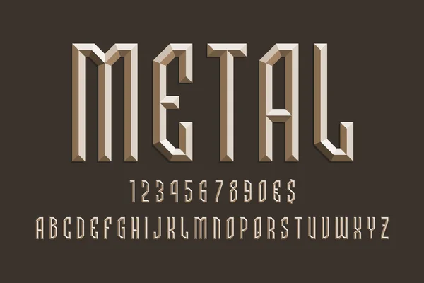 Объемный Металлический Алфавит Цифрами Валютными Знаками Display Font — стоковый вектор