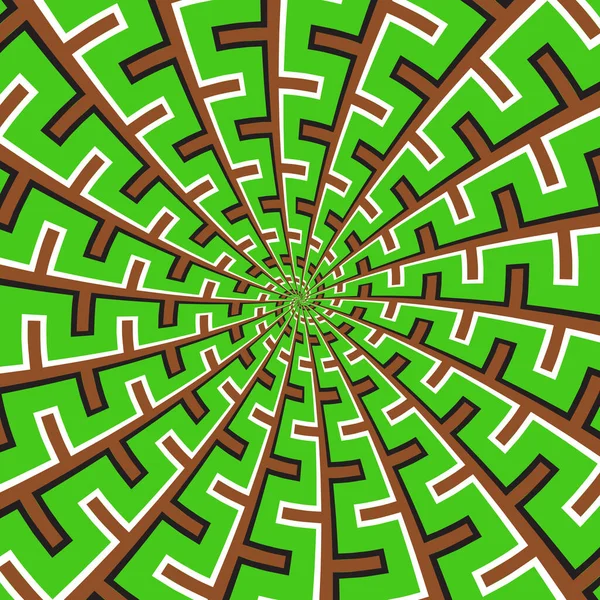 Optisk Rörelse Illusion Vektor Bakgrund Grön Brun Spiral Bruten Randig — Stock vektor