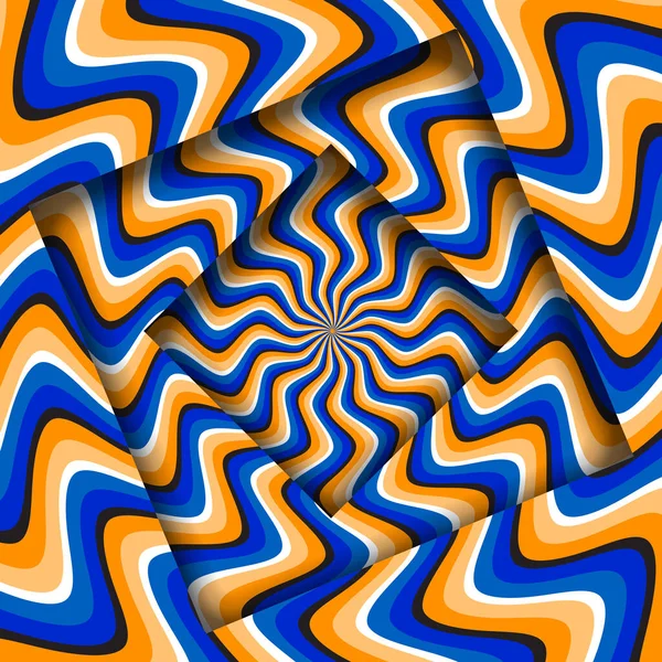アブストラクト回転する青オレンジの縞模様のフレームになった 光錯視催眠的背景 — ストックベクタ