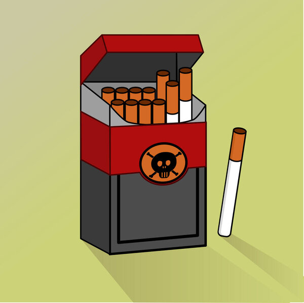 Flat 3D model of harmful and killing health pack of cigarettes with the emblem of skull and bones on it.