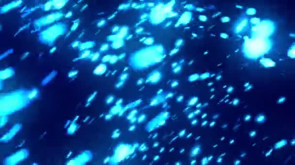 Светящиеся частицы осыпаются синими — стоковое видео